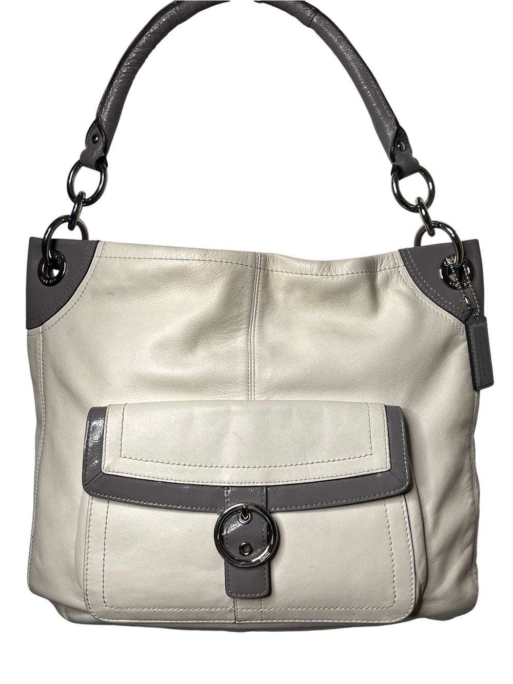 Coach Penelope Ivory Leather Shoulder Bag Grey Patent Trim Y2K F18889